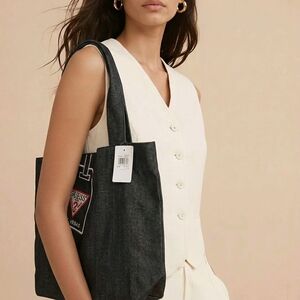 NWT GUESS Black Denim Logo Tote with Patch